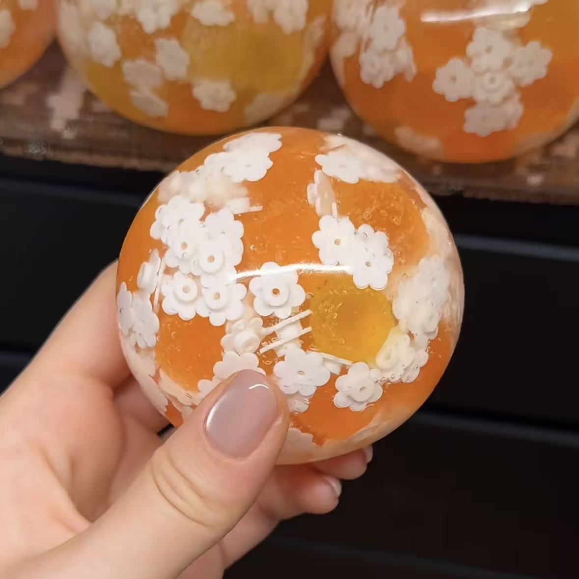 オレンジ琥珀  ストレスボール (透明予備カバー付き)